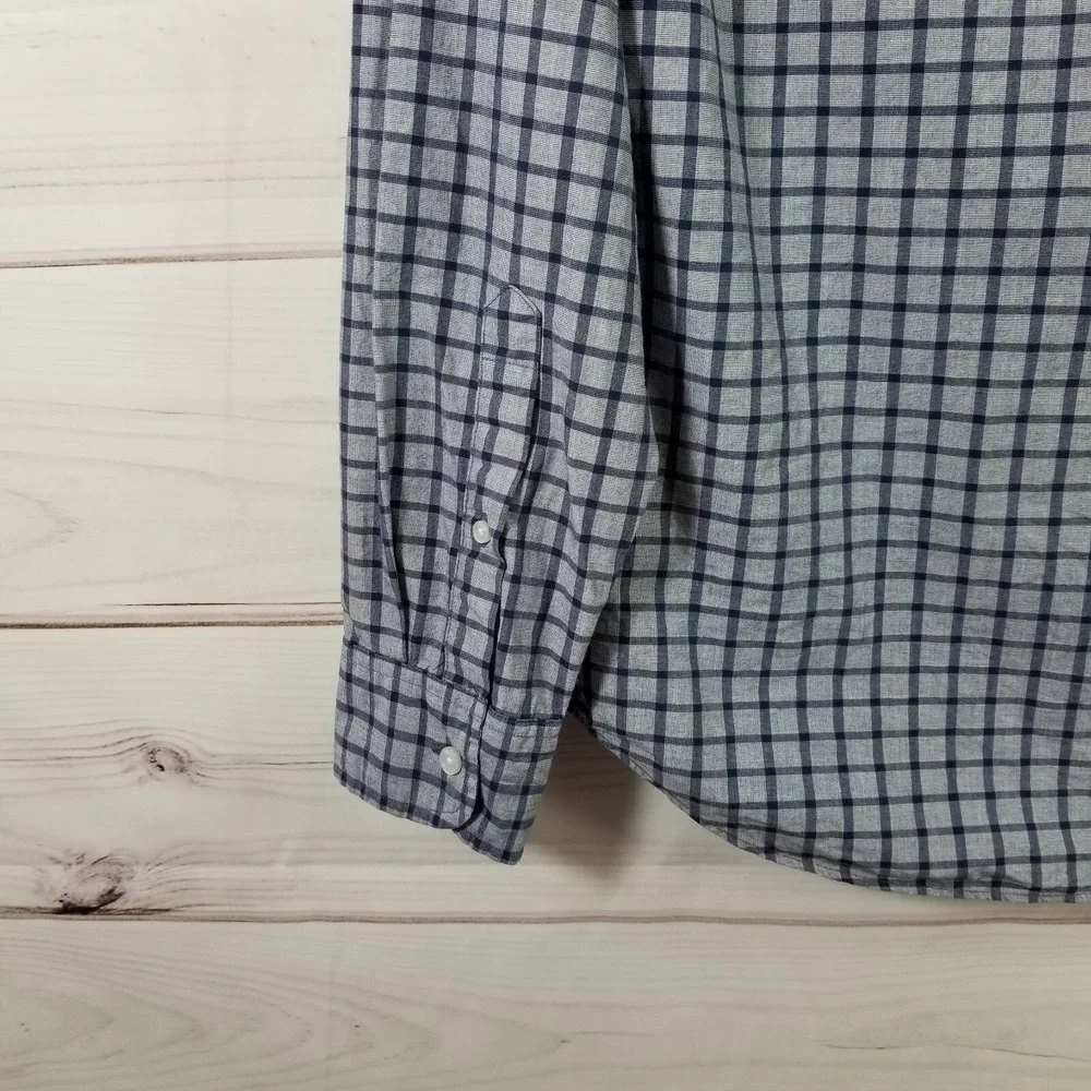 J. Crew Factory Button Front Shirt Mens Size M Blue Gray Checked Casual.
